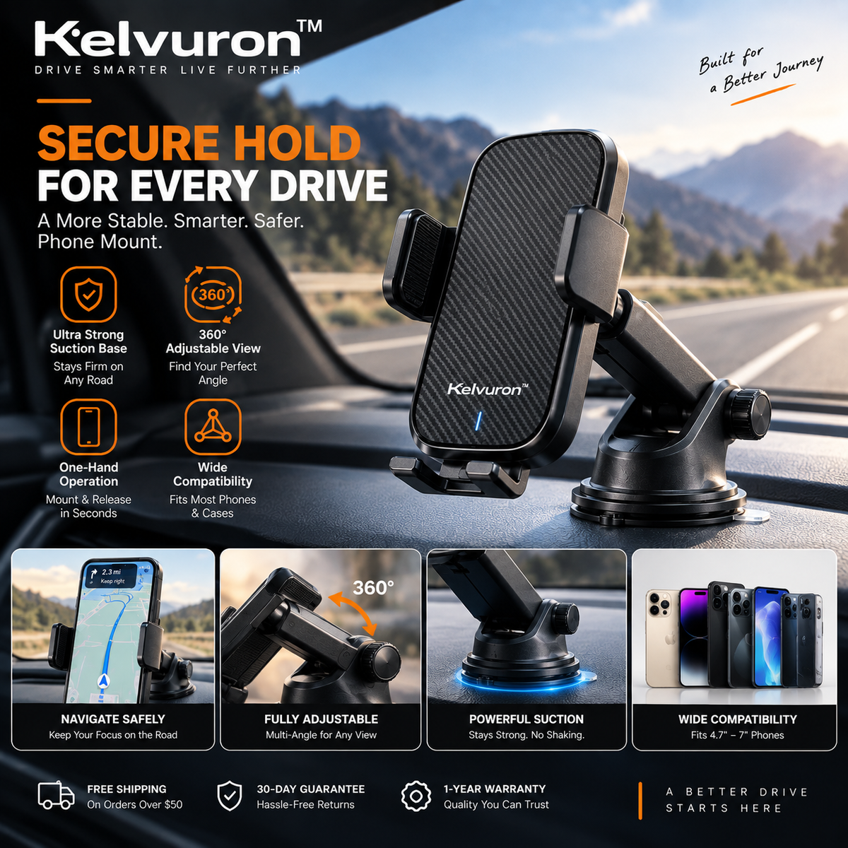 KELVURON™ VisionDock X9 3-in-1 Wireless Charging Car Phone Mount