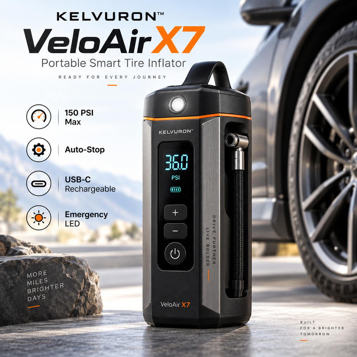 Kelvuron™ VeloAir X7 Portable Smart Tire Inflator