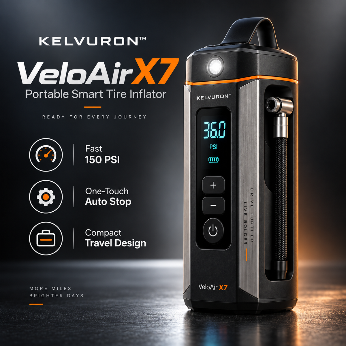 Kelvuron™ VeloAir X7 Portable Smart Tire Inflator