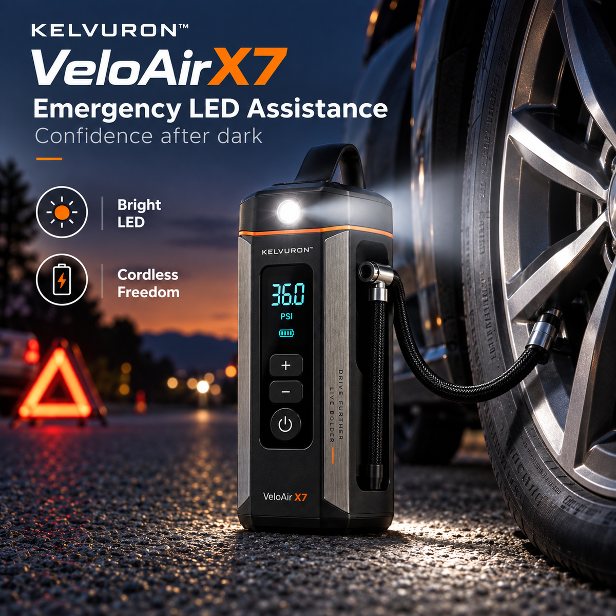 Kelvuron™ VeloAir X7 Portable Smart Tire Inflator