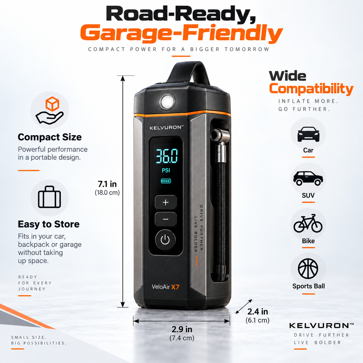 Kelvuron™ VeloAir X7 Portable Smart Tire Inflator