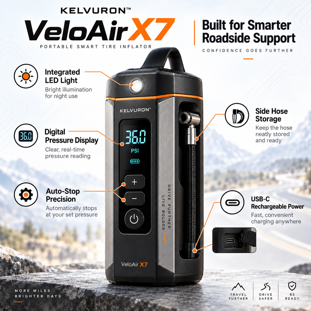 Kelvuron™ VeloAir X7 Portable Smart Tire Inflator
