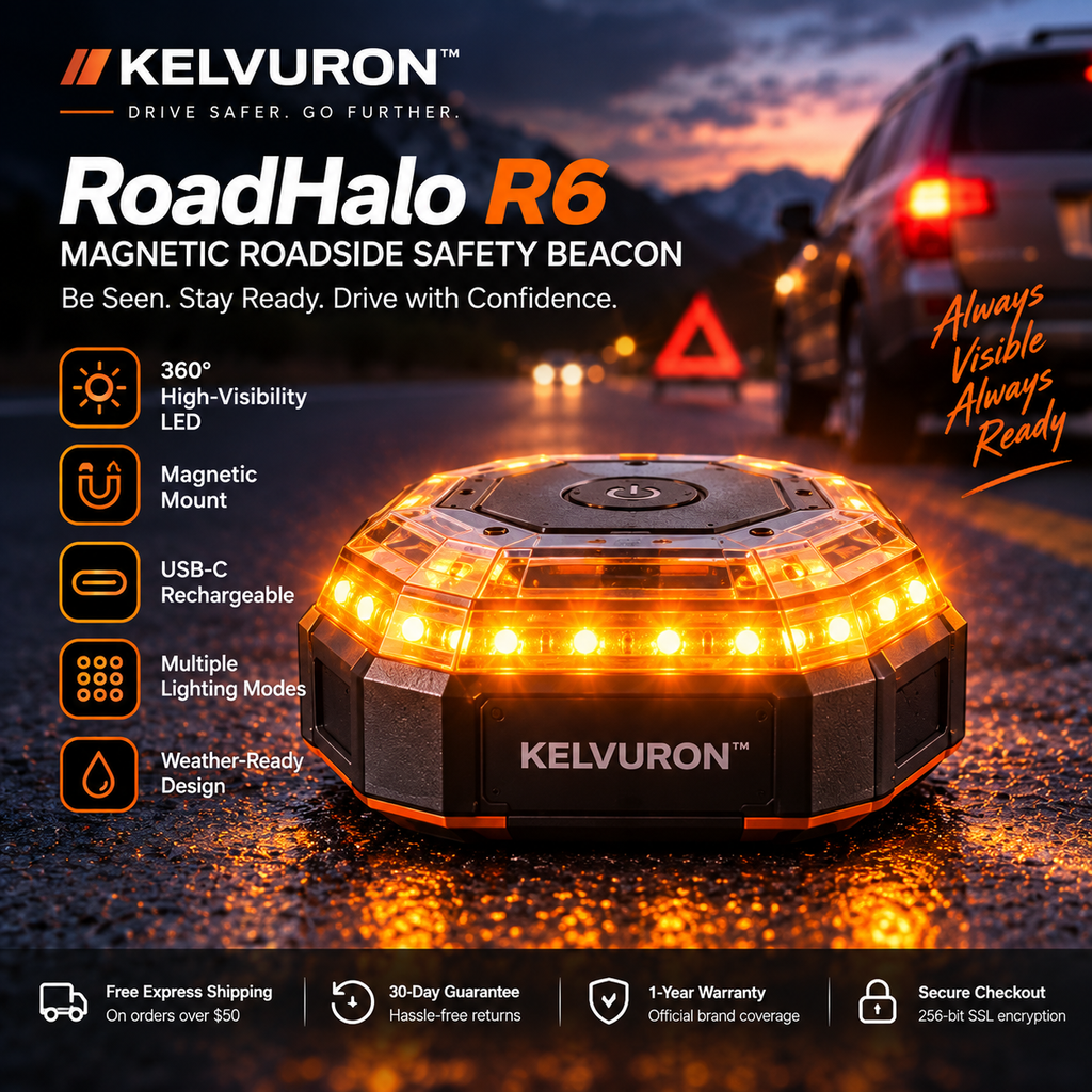 KELVURON™ RoadHalo R6 Magnetic Roadside Safety Beacon