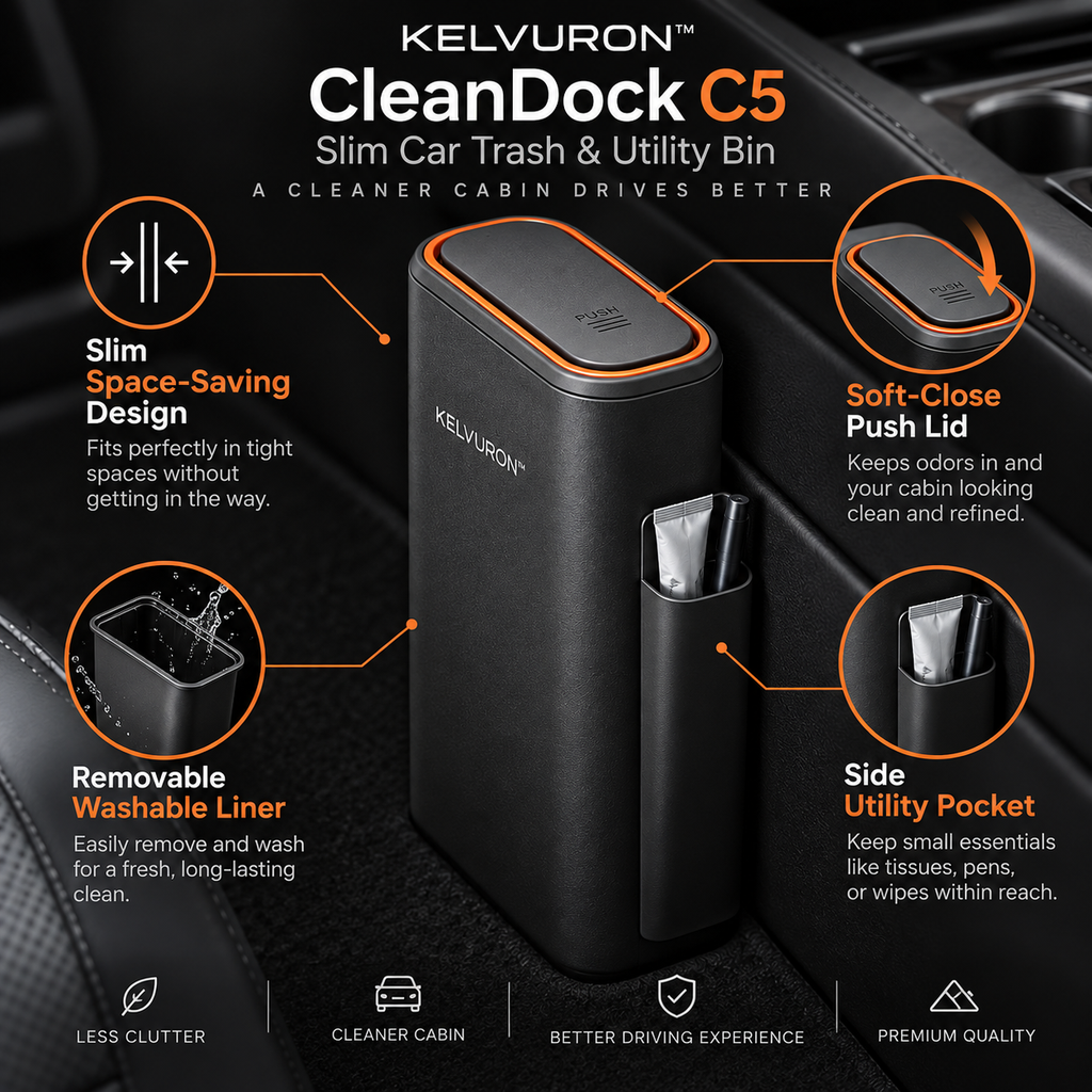 KELVURON™ CleanDock C5 Slim Car Trash & Utility Bin