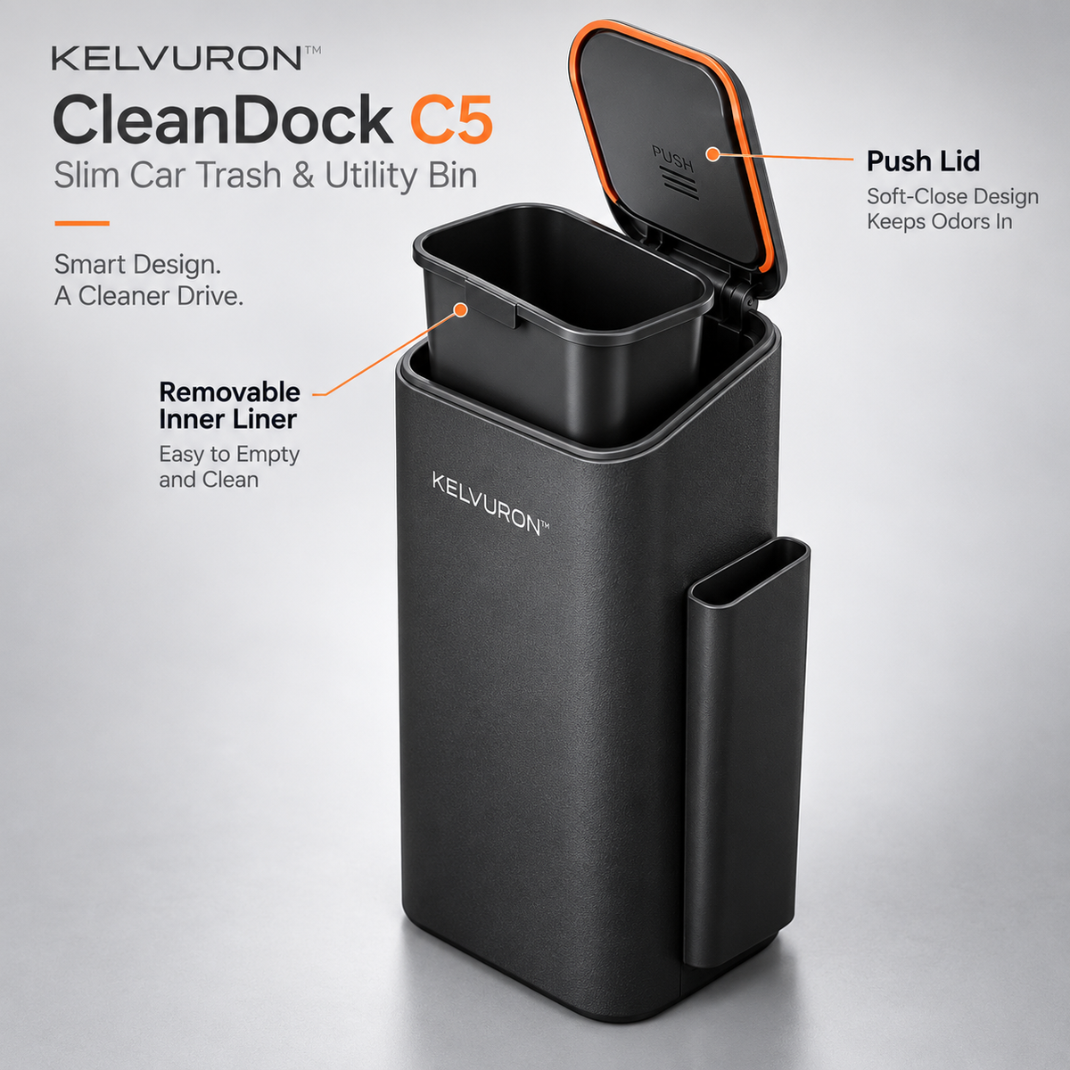 KELVURON™ CleanDock C5 Slim Car Trash & Utility Bin