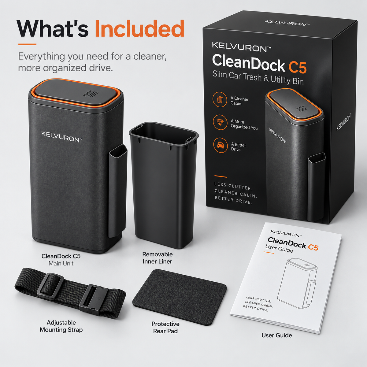 KELVURON™ CleanDock C5 Slim Car Trash & Utility Bin