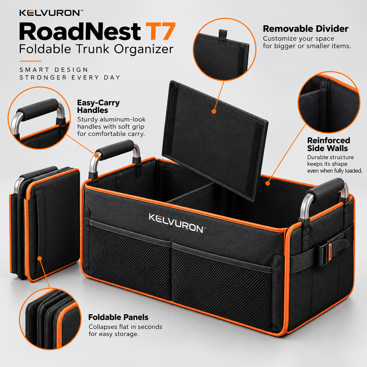 KELVURON™ RoadNest T7 Foldable Trunk Organizer