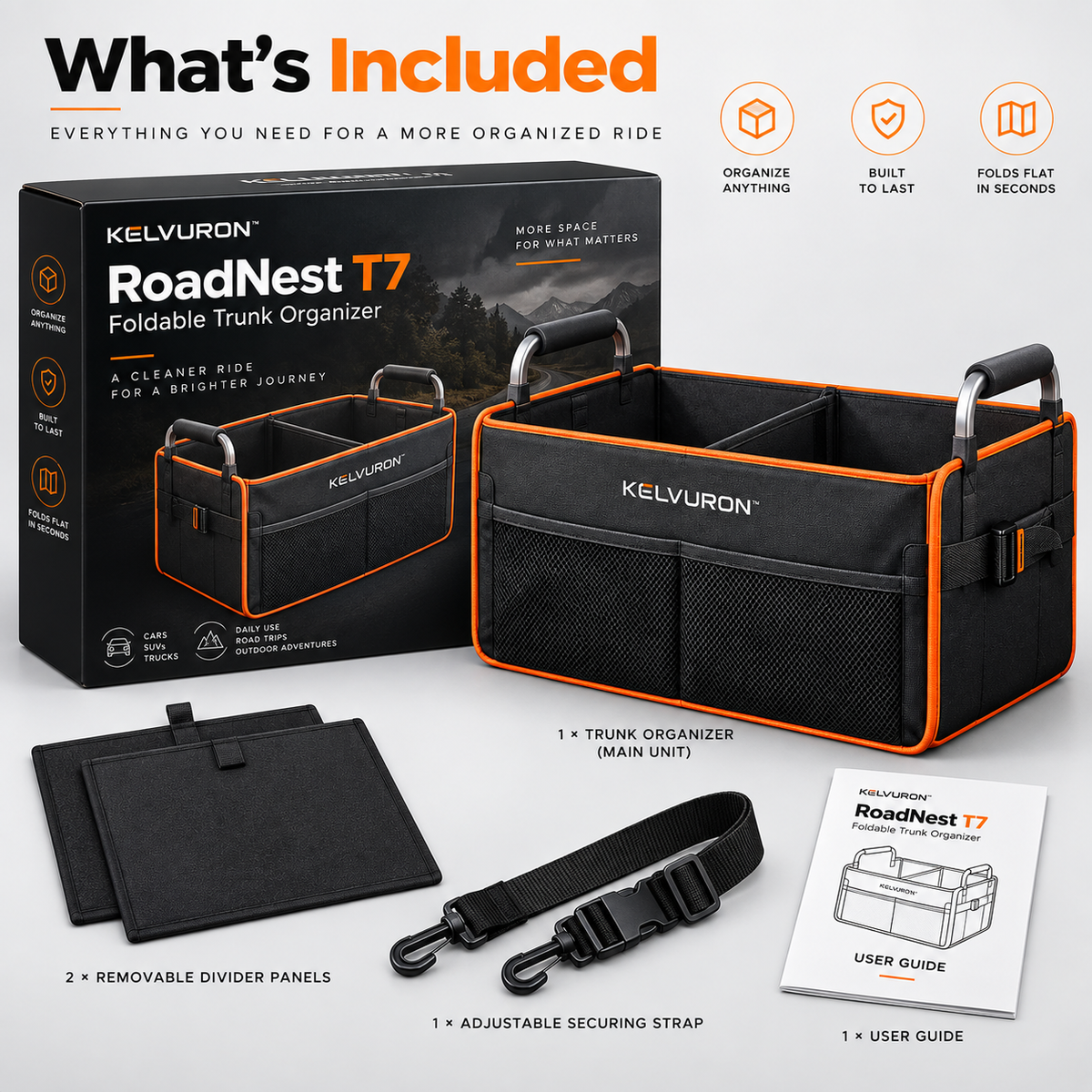 KELVURON™ RoadNest T7 Foldable Trunk Organizer