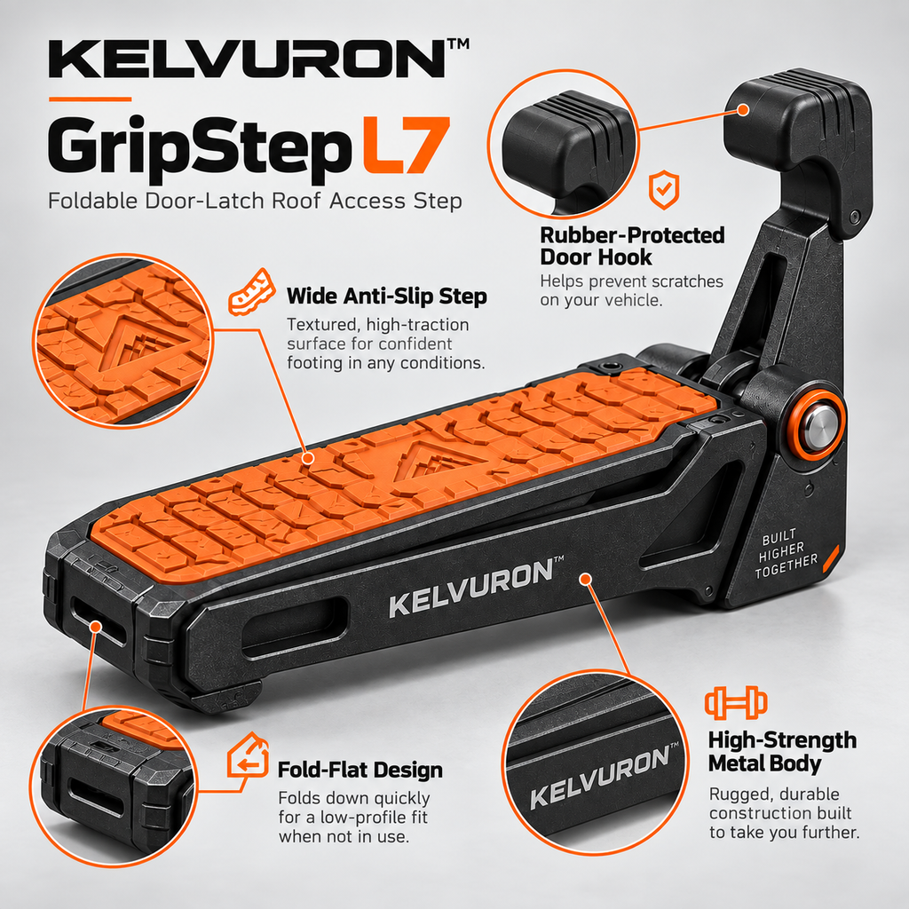 KELVURON™ GripStep L7 Foldable Door-Latch Roof Access Step