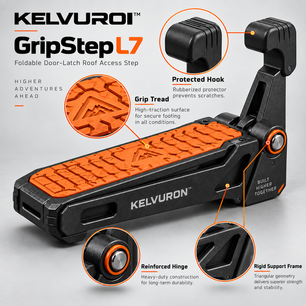 KELVURON™ GripStep L7 Foldable Door-Latch Roof Access Step
