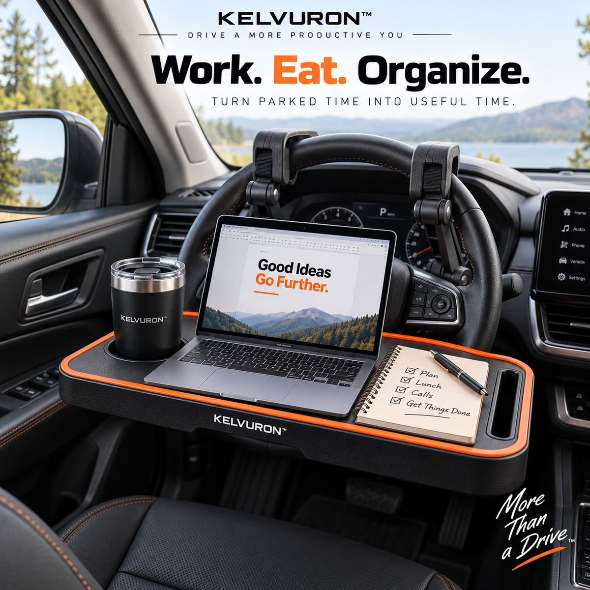 KELVURON™ PivotDesk S8 Foldable Steering Wheel Tray