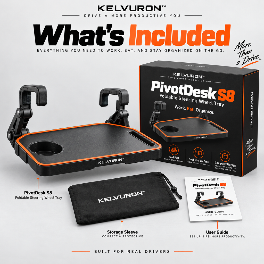 KELVURON™ PivotDesk S8 Foldable Steering Wheel Tray