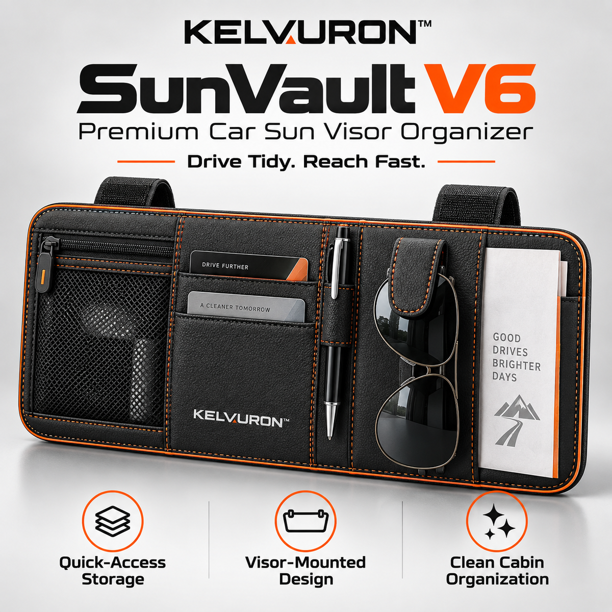 KELVURON™ SunVault V6 Premium Car Sun Visor Organizer