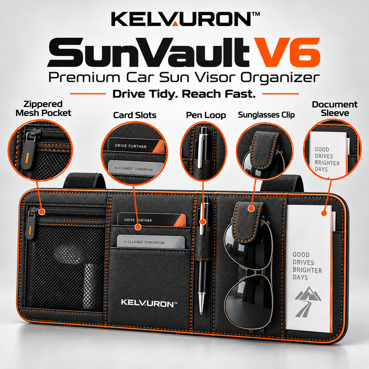 KELVURON™ SunVault V6 Premium Car Sun Visor Organizer