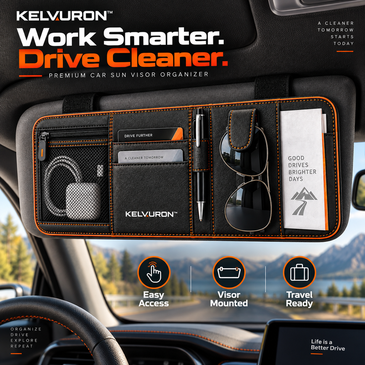KELVURON™ SunVault V6 Premium Car Sun Visor Organizer