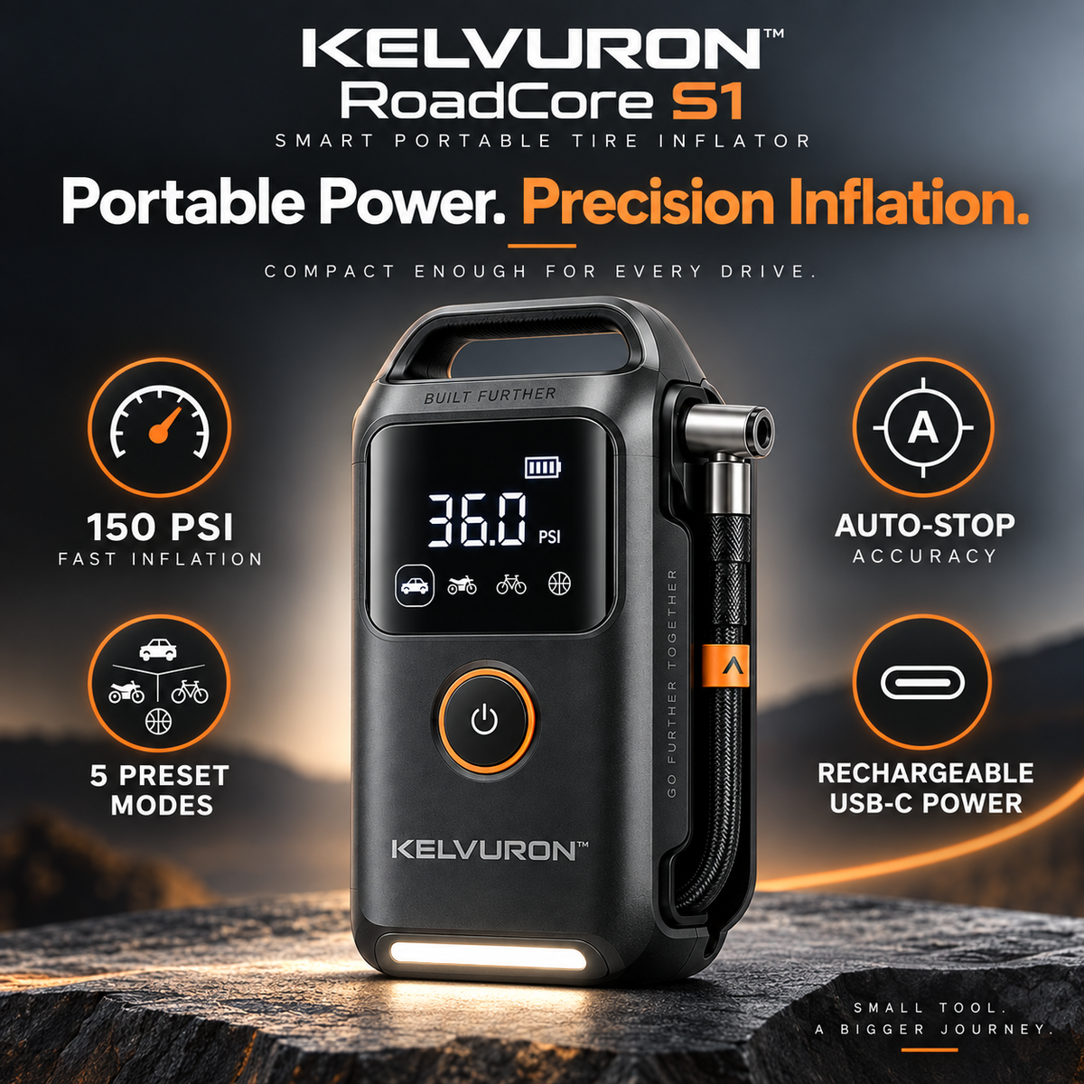 KELVURON™ RoadCore S1 Smart Portable Tire Inflator