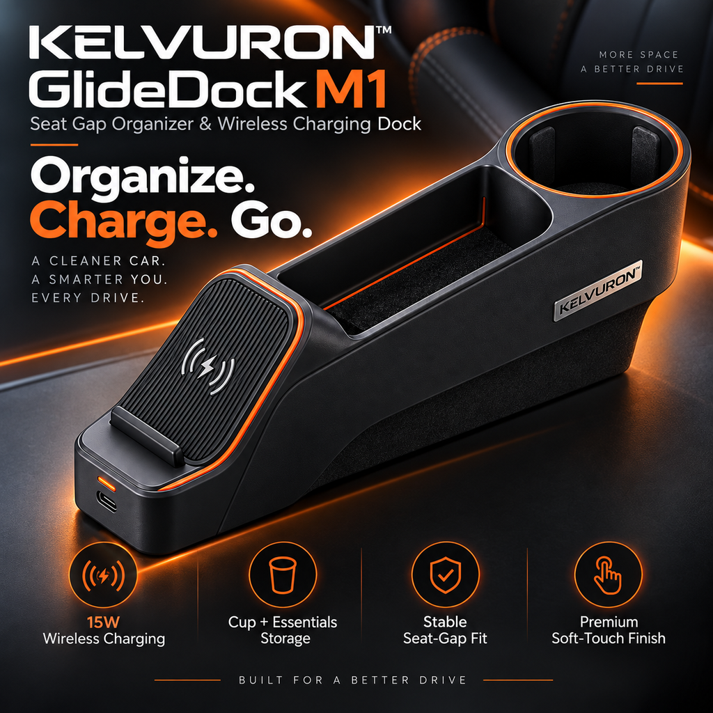 KELVURON™ GlideDock M1 Seat Gap Organizer & Wireless Charging Dock