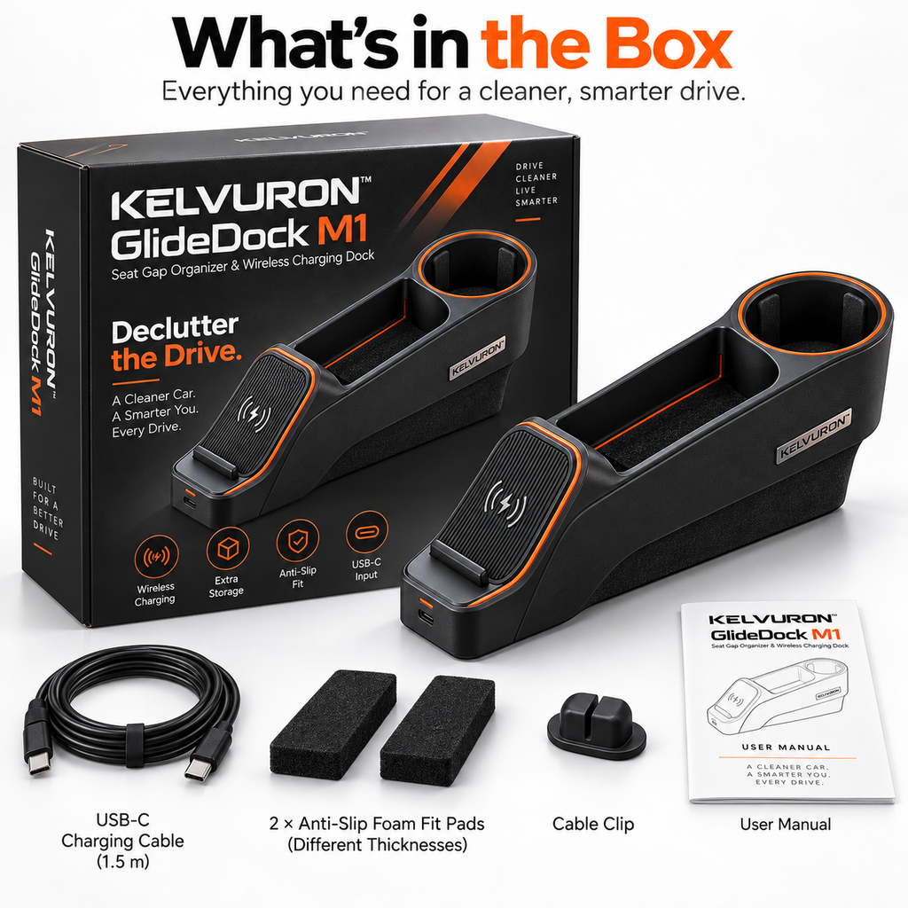 KELVURON™ GlideDock M1 Seat Gap Organizer & Wireless Charging Dock