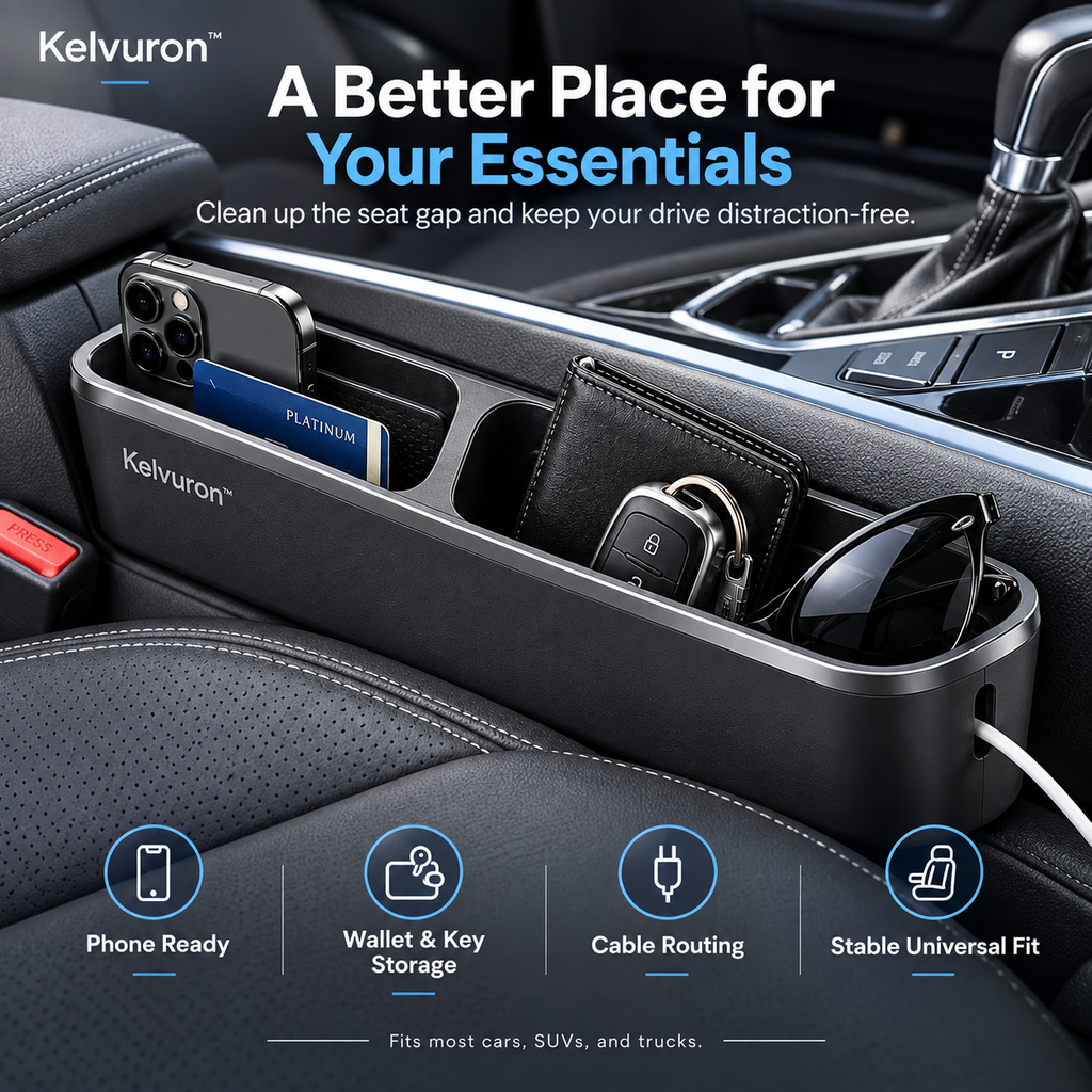 Kelvuron™ FlexDock Seat Gap Organizer  Premium Car Seat Gap Storage Dock